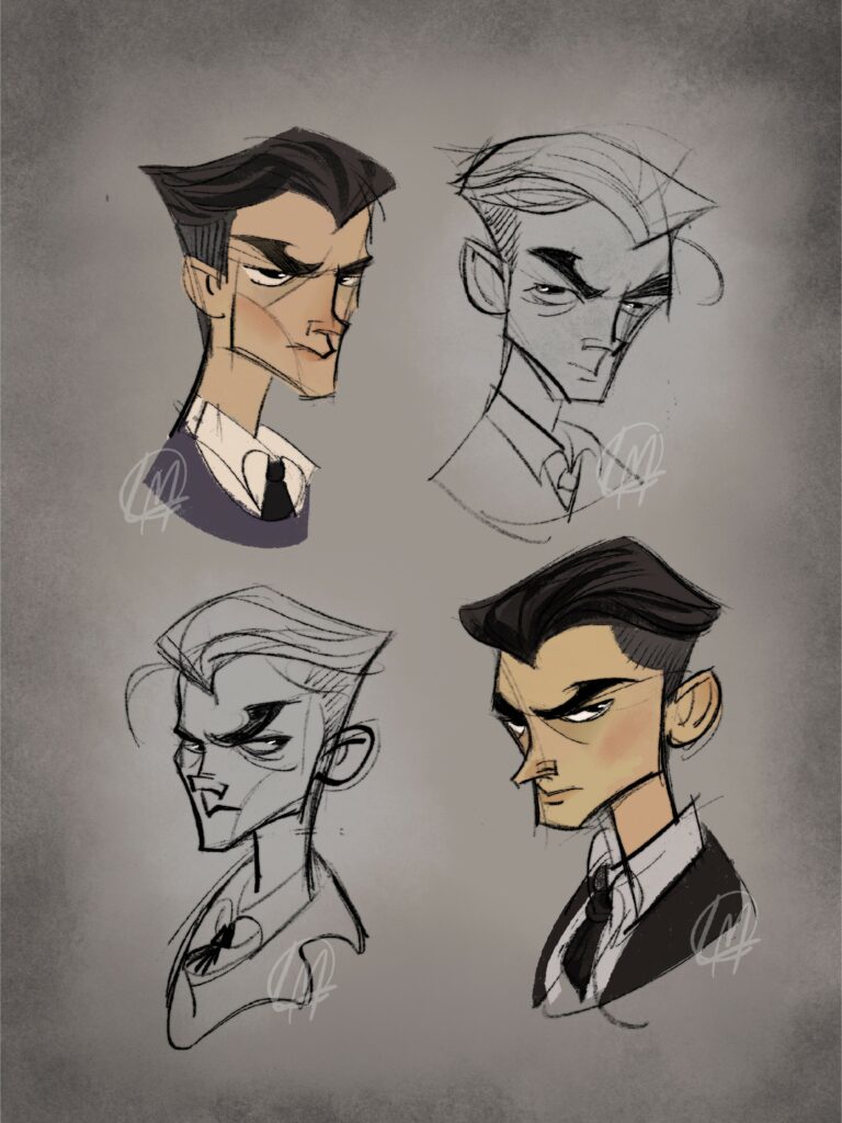 kaz brekker four different faces of him showing different expression.The study of the character.